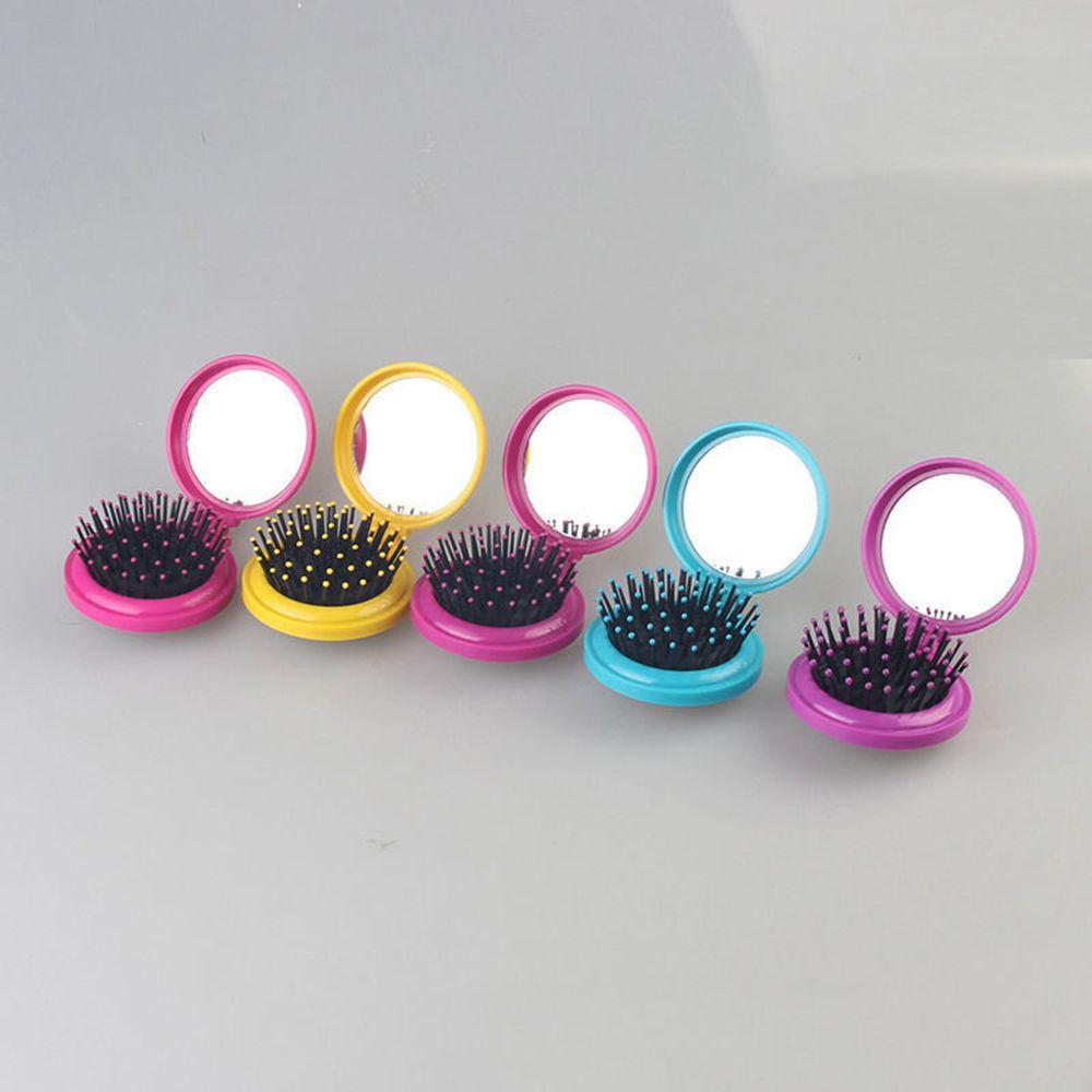 Comb Pocket Size Compact Cosmetic Mirror Included Folding Hair Brush Beauty Tools Scalp Massager