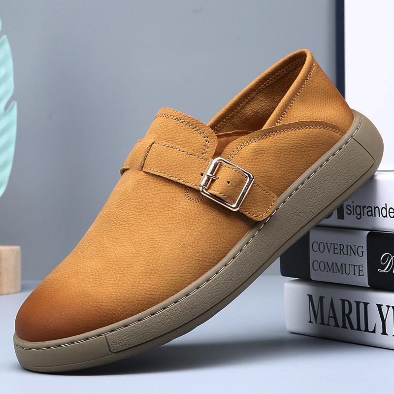 Летняя мужская обувь кожаная ретро ленивая повседневная кожаная обувь мужская мягкая подошва легкая на один педаль универсальная дышащая