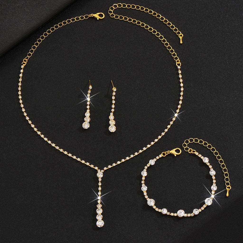 2026 Simple Bridal Jewelry Set Ornaments Light Luxury Zircon Necklace Earrings Bracelet Set Multi-color Selection