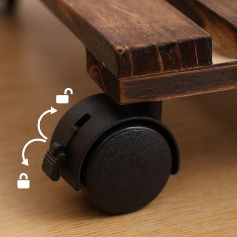 1pc Solid Wood Planter Stand, Round Wheel Bonsai Display Holder for Flower Pot Garden Decor