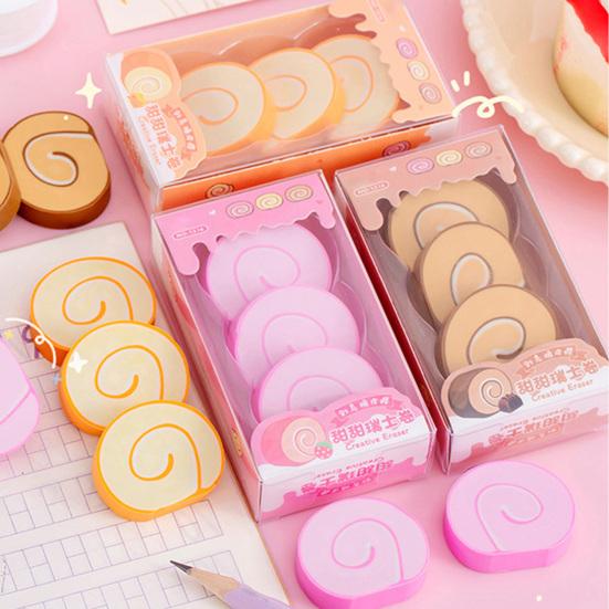 3Pcs Student Erasers Realistic Dessert Shape No Damage Paper Erasers with Independent Box Design Kids School