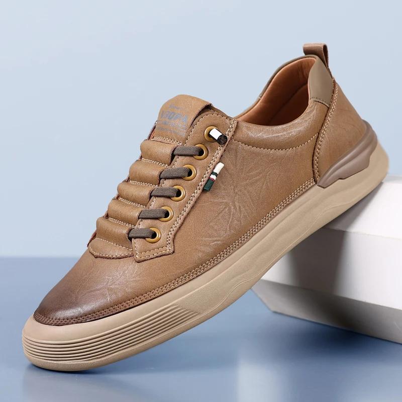 Luxury Men Casual Leather Shoes Outdoor Fashion Classic Casual Sneakers Antiskid Flat Designer Oxford Walking Shoes High Quality