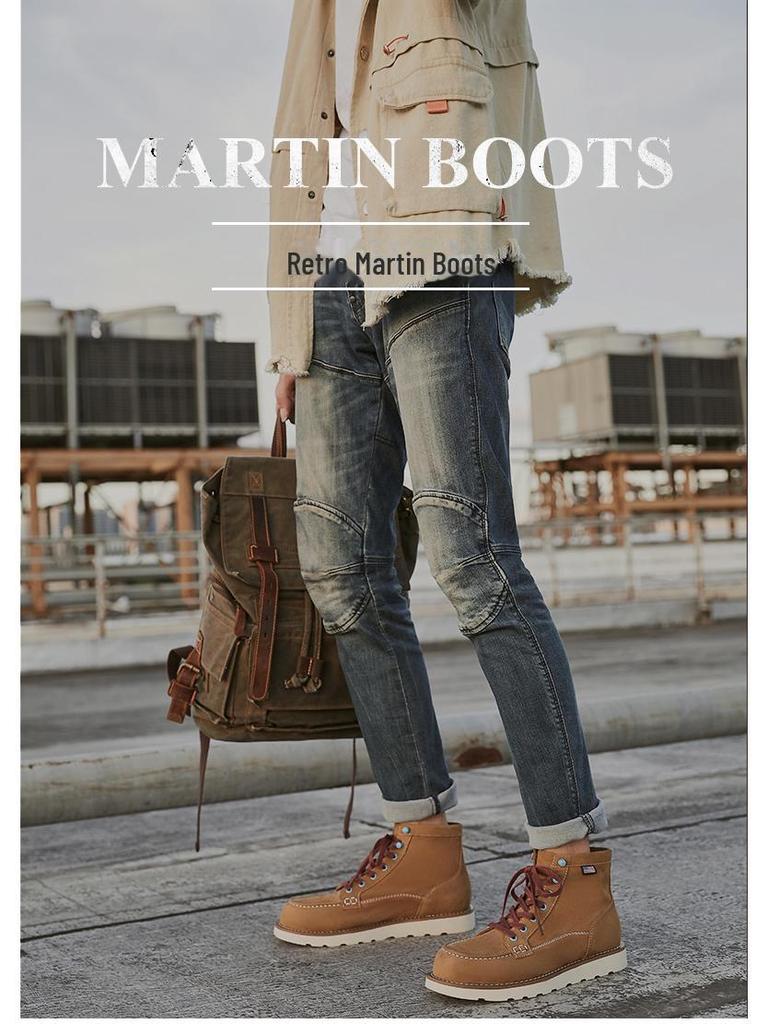 Мужские ретро-ботинки средней высоты из желтой коровьей кожи