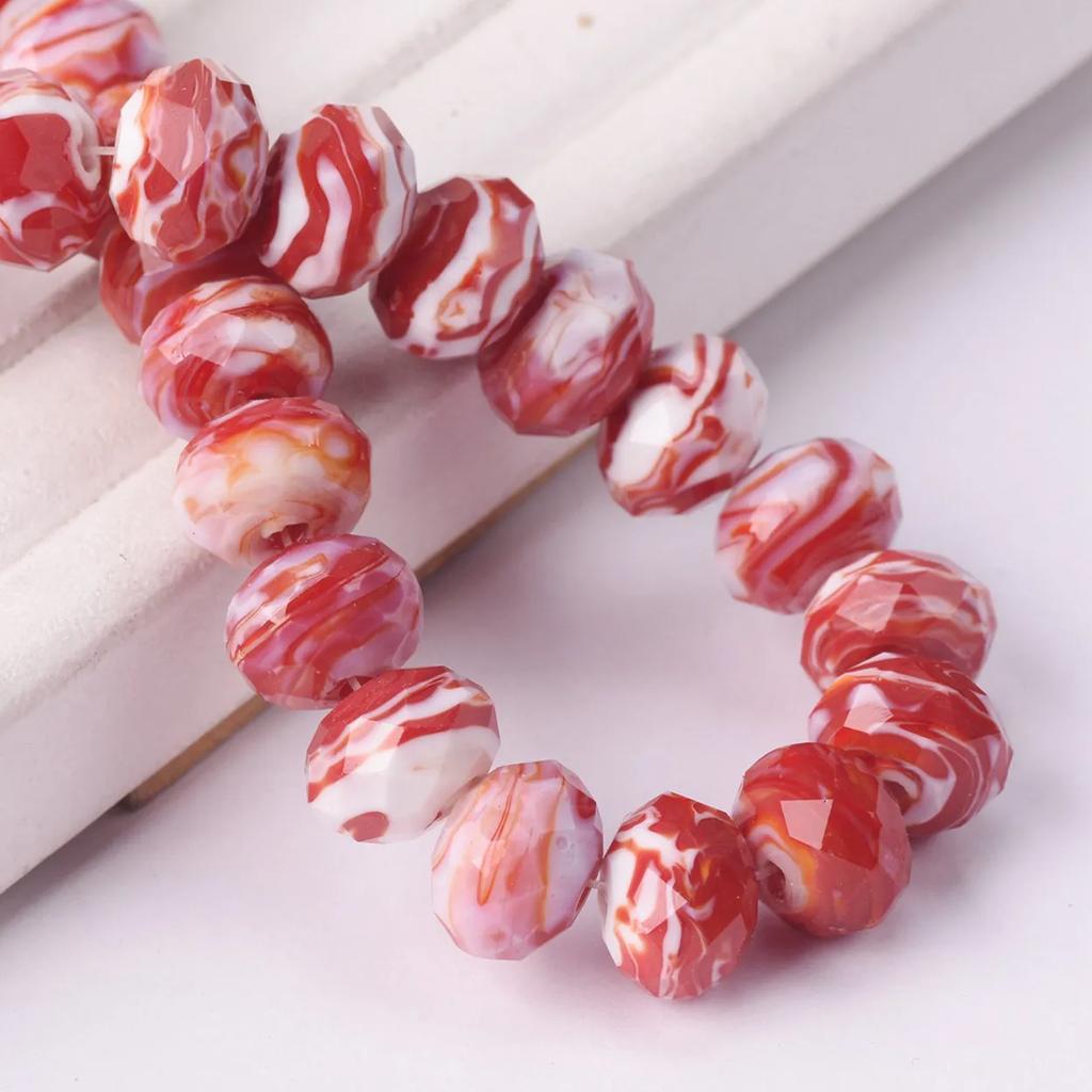 10pcs 12x8mm Rondelle Faceted Opaque Lampwork Glass Loose Spacer Beads For Jewelry Making DIY Crafts Findings