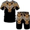 Summer Men's Luxury Golden Pattern T-Shirts Shorts Sets Vintage 3D Printed Two Piece Suit Fashion Jogger Male Streetwear Clothes