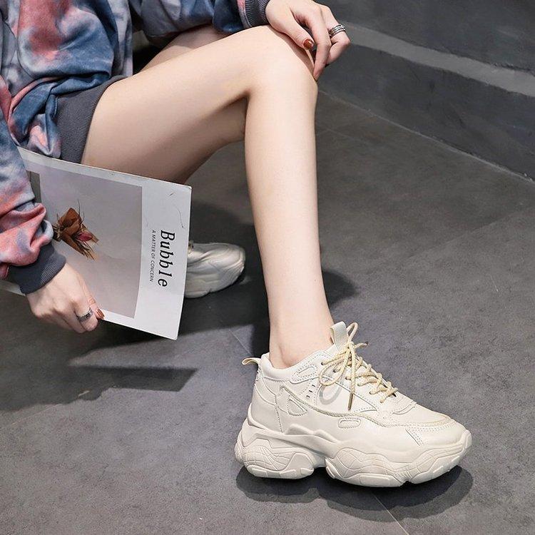 Women Platform Sneakers Leather Casual Ladies Chunky Shoes White Woman High Black Fashion Brand Thick Soled Wedge Sneakers