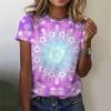 Футболки с 3D-принтом, цветным вращающимся узором, летние, ретро, свободные, с круглым вырезом, с коротким рукавом, женские