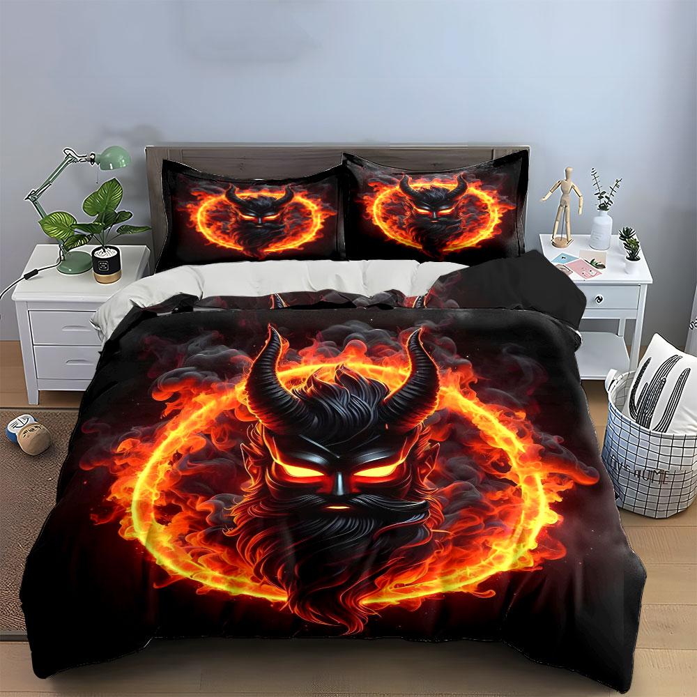 Fiery horned demon face. Bedding sets Duvet cover sets Duvet covers Pillowcases(1 * Duvet Cover 2 * Pillowcases without duvet insert)