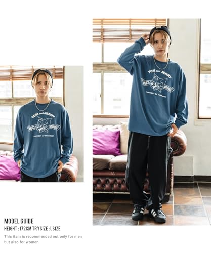 [IMPROVES] Casual [TOM & JERRY] Custom-made Buddies Oval Long Sleeve T-Shirt, Men's, Oatmeal