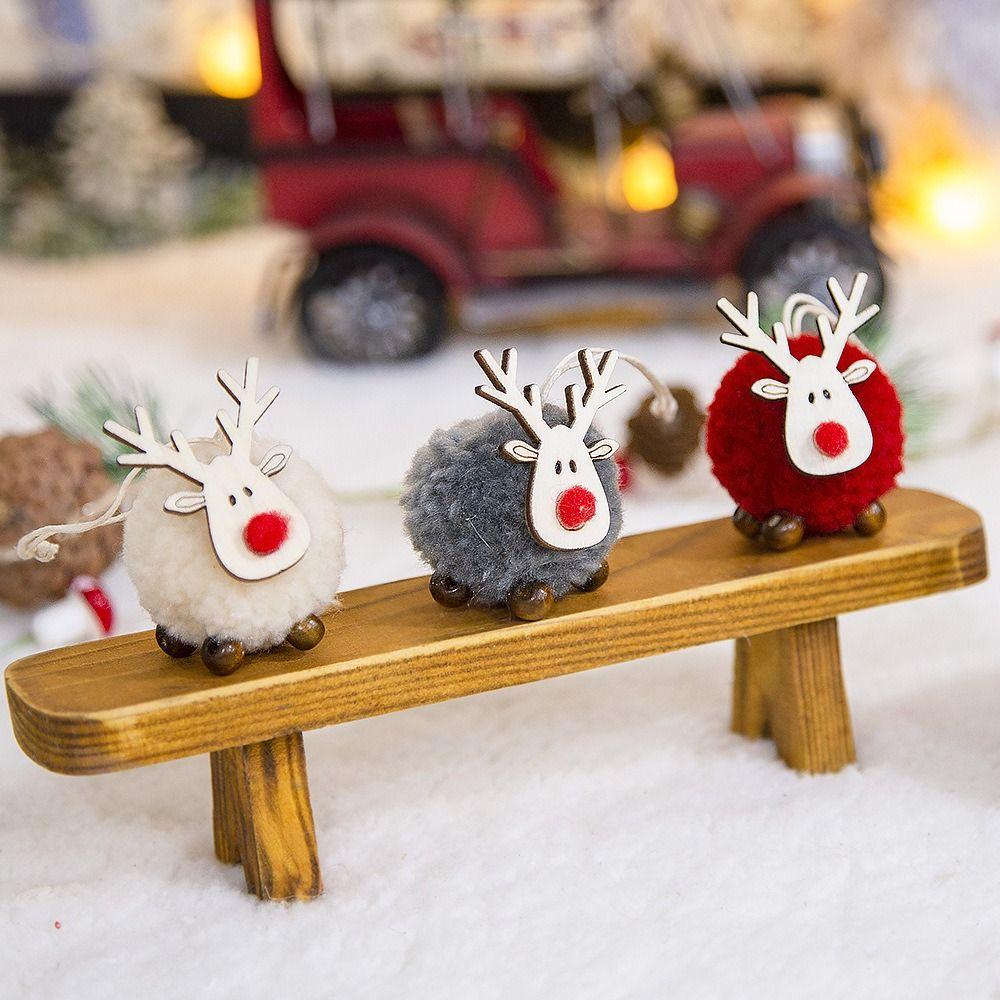 Felt Deer Wooden Deer Ornaments Wooden Elk Elk Hanging Pendant Christmas Tree Ornaments New Year
