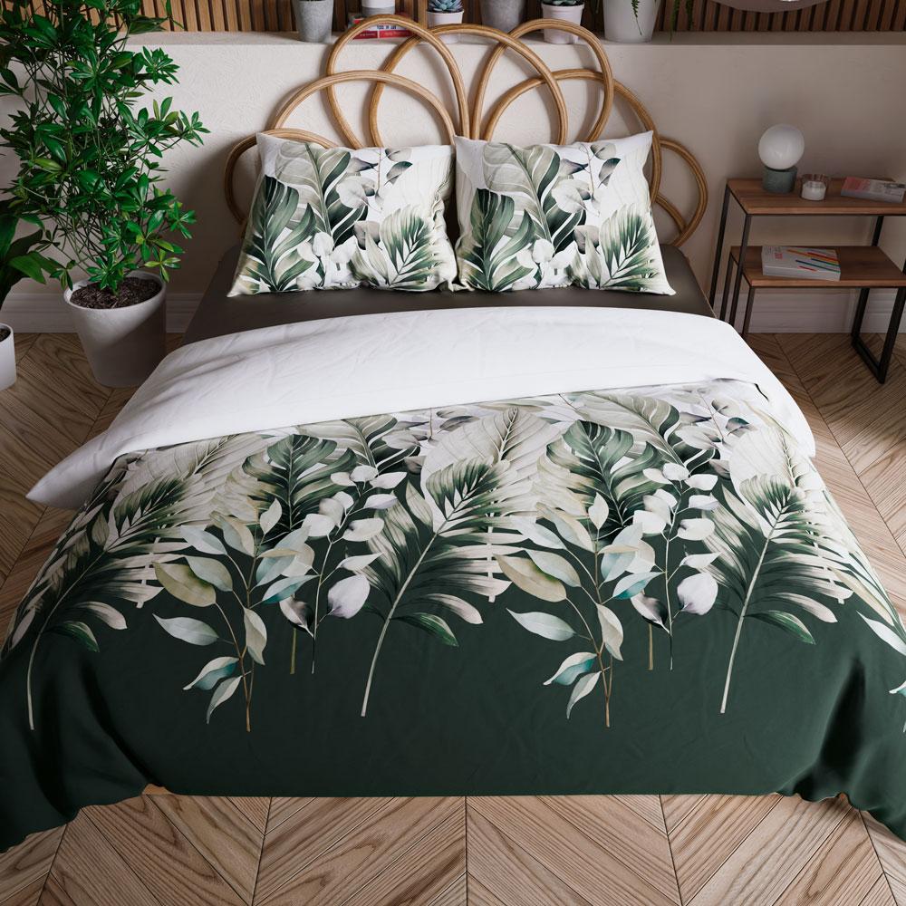 LEAFY bedding set 220x200 cm - cotton sateen, tropical leaf pattern