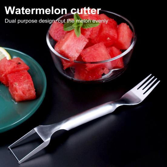 Stainless Steel Fruit Fork Cutter Watermelon Dual Slicer Tool with 2-In-1 Head Fork Lightweight