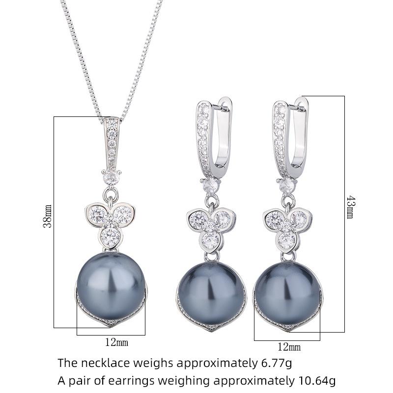 Jewelry Zircon Micro Inlaid Women's Light Luxury Fashionable Pearl Pendant Set Design Simple Earring Set Holiday Gift