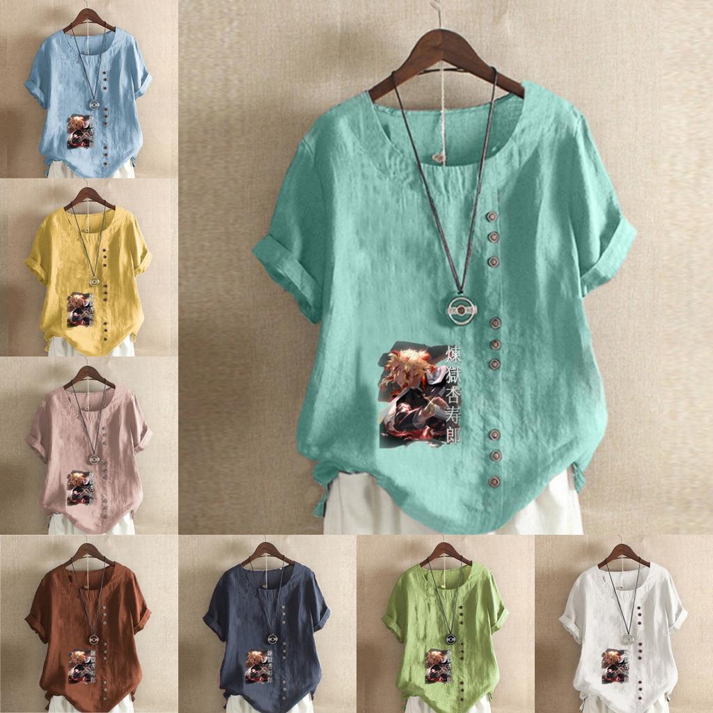 Women's Fashion Cartoon Characters Prined Short Sleeve T-shirt Loose Cotton Shirt Casual Loose Summer Blouse Tops