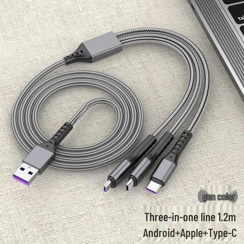 3-in-1 5A Super Fast Charging Cable with Logo for Apple & Type-C Devices