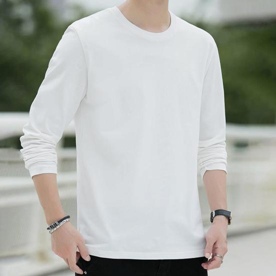 Men Tops Round Neck Long Sleeve Autumn Tops Solid Color