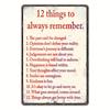 1pc Vintage Metal Aluminum Sign, 12 Things To Remember Forever, Funny Tin Sign, Wall Art Decor, Vintage Garage Wall Decor