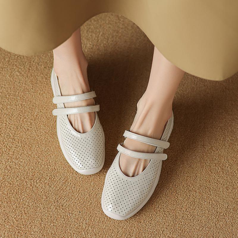 Krazing Pot Туфли-лодочки из овчины весна-лето размер 41 на толстом низком каблуке с круглым носком и полым украшением, дышащие, с липучкой