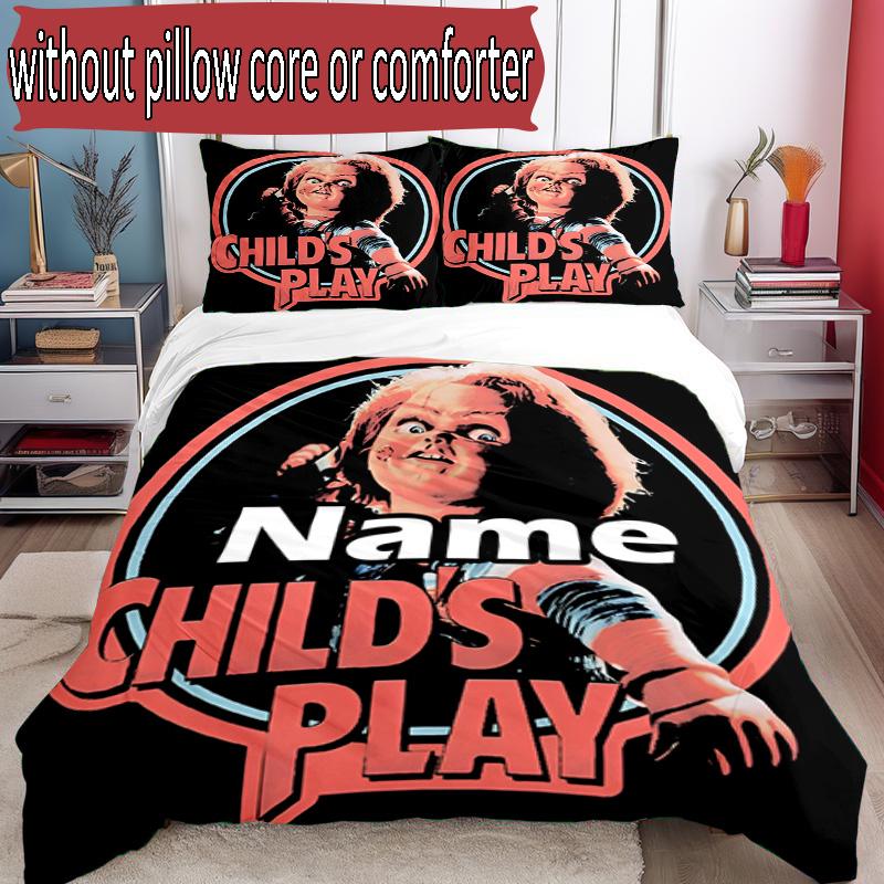 3pcs Duvet Cover Set (1*Duvet Cover + 2*Pillowcase, Without Core), Custom Name Bride of Chucky Pattern Bedding Set, Home Bedroom Decor Gift