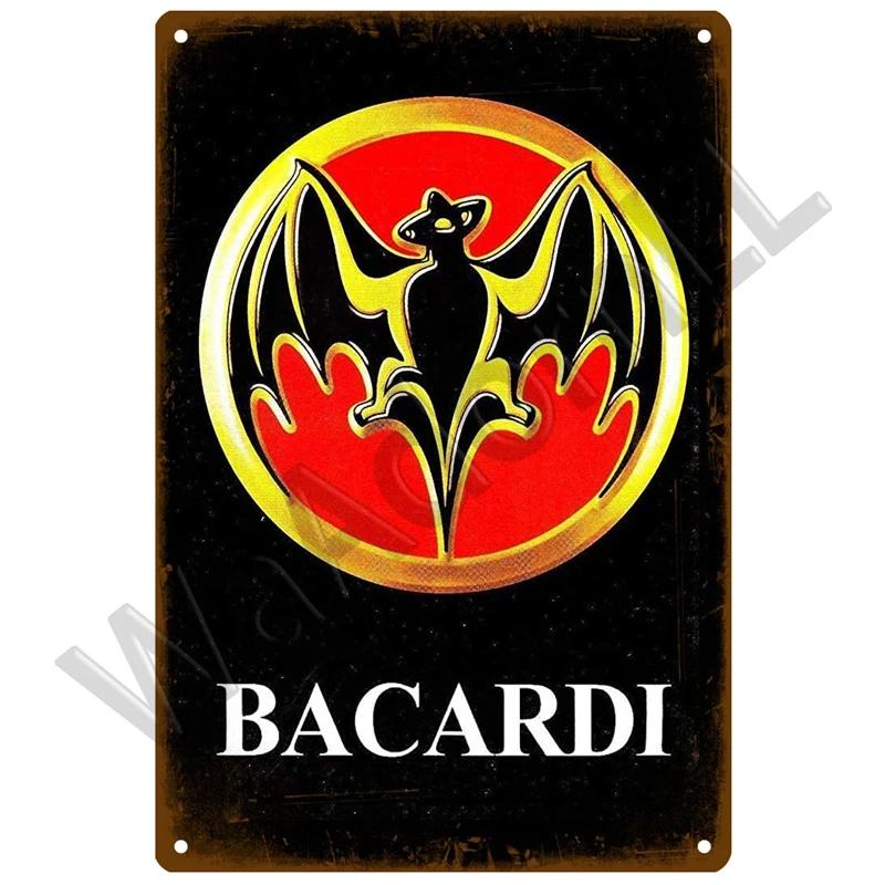 HD Жестяная вывеска Винтажная Ром Bacardi Бар Декор Стены Ретро Логотип Летучей Мыши Bacardi Арт Рекламы Алкоголя Металлическая Жестяная Вывеска для Паба Мужской Уголок H