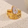 E.B.belle Stainless Steel Multipile Layers Clear Waterdrop Zircon Rings Woman's 18K Gold Plated Adjustable Finger Jewelry
