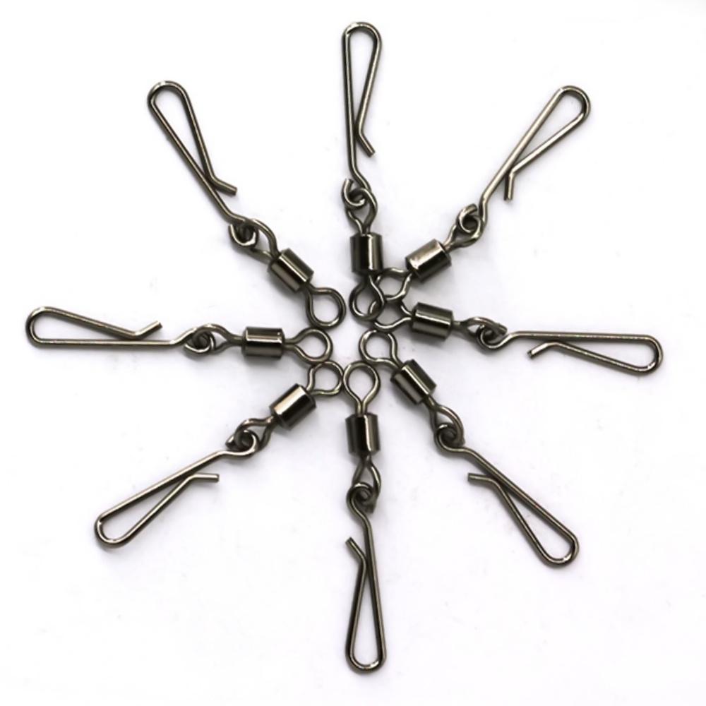 50Pcs Stainless Steel Fishing Swivels MS + QL Interlock Rolling Swivel with Hooked Snap Fish Hooks