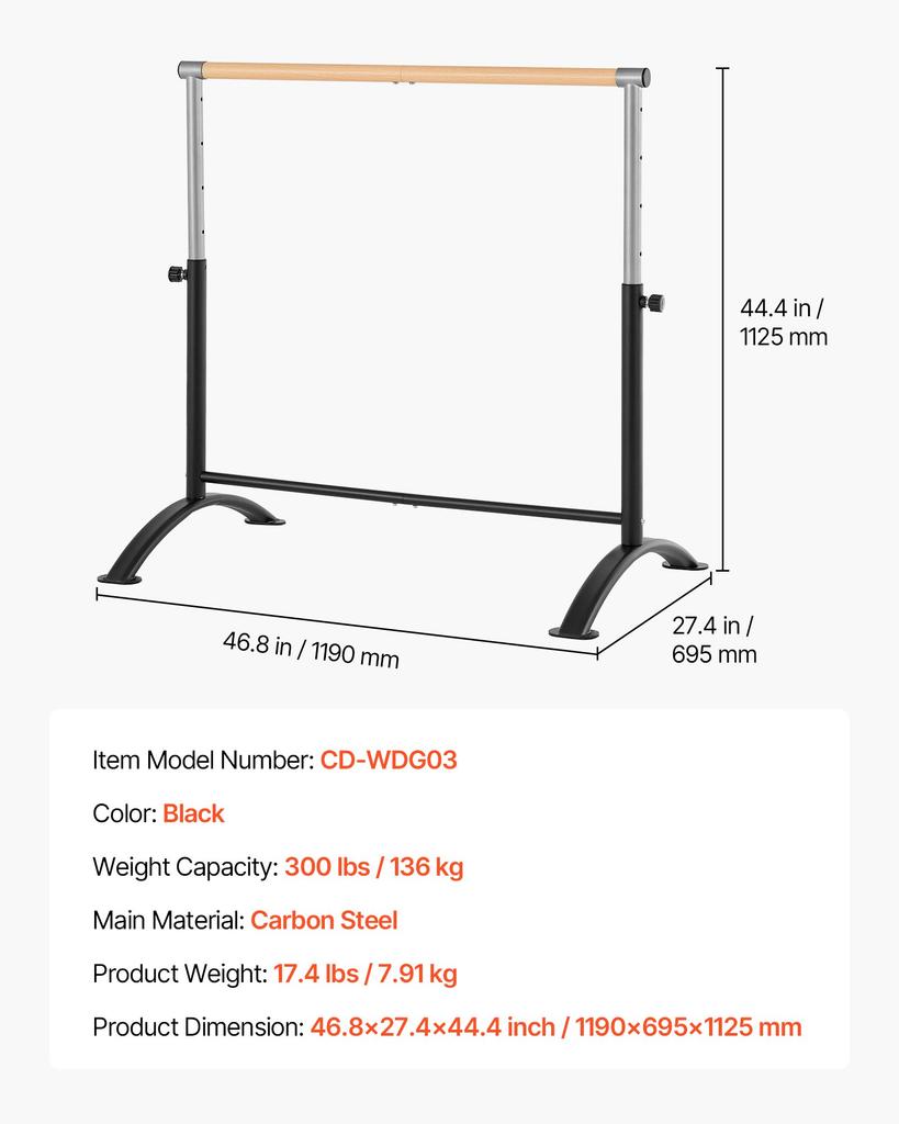 VEVOR Ballet Barre, Barre Bar for Home, Freestanding Portable Ballet Stretching Dance Bars
