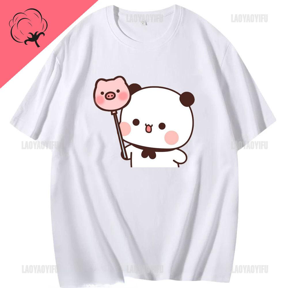 Футболка Kawaii Bubu Dudu для девочек с рисунком панды, футболка унисекс, летняя повседневная футболка унисекс, женская хлопковая футболка унисекс