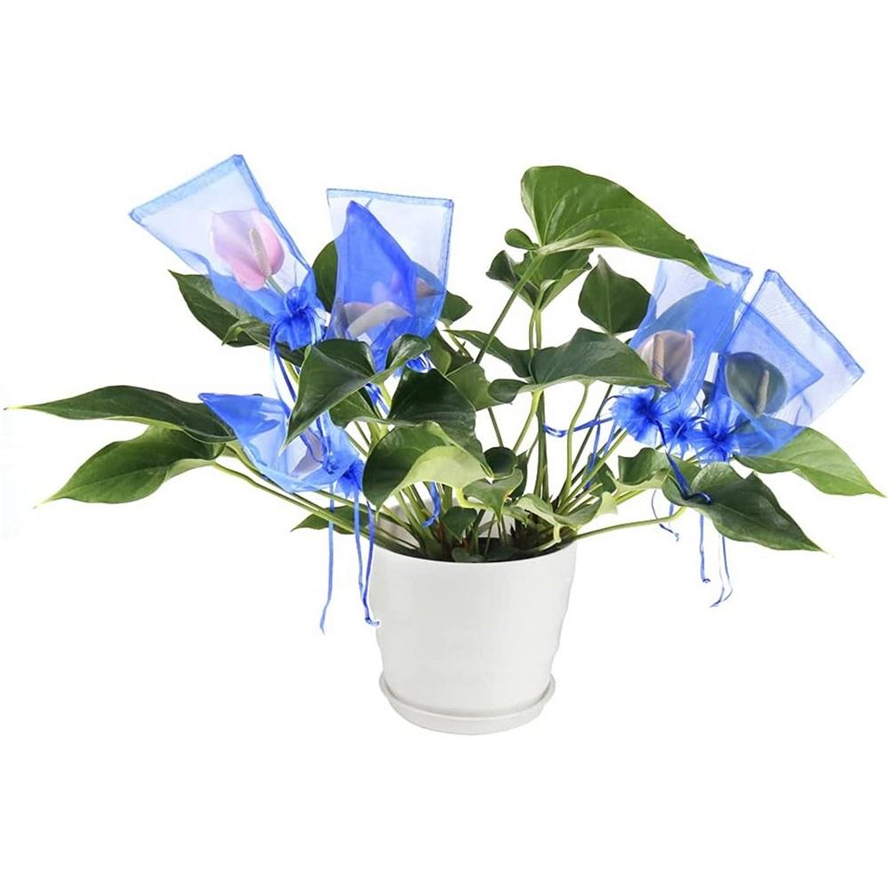 100 5x7 inch gift bags, blue, organza transparent fabric, drawstring satin bags