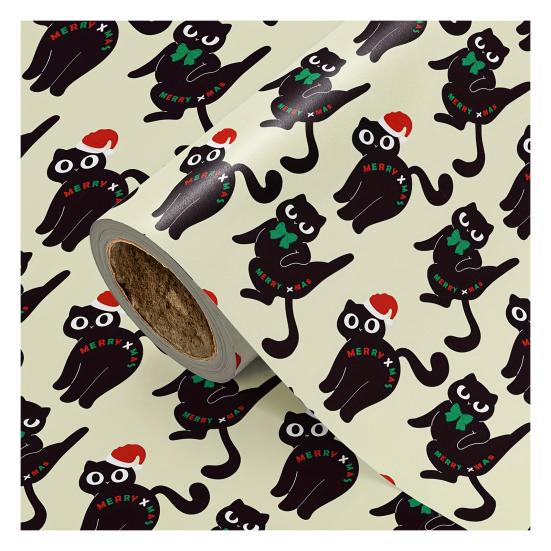 Рождественская кошачья оберточная бумага 16,4 фута Милые черные кошки Подарочная оберточная бумага Рулон Праздничная подарочная упаковка для мальчиков девочек Любителей кошек Рождественская вечеринка