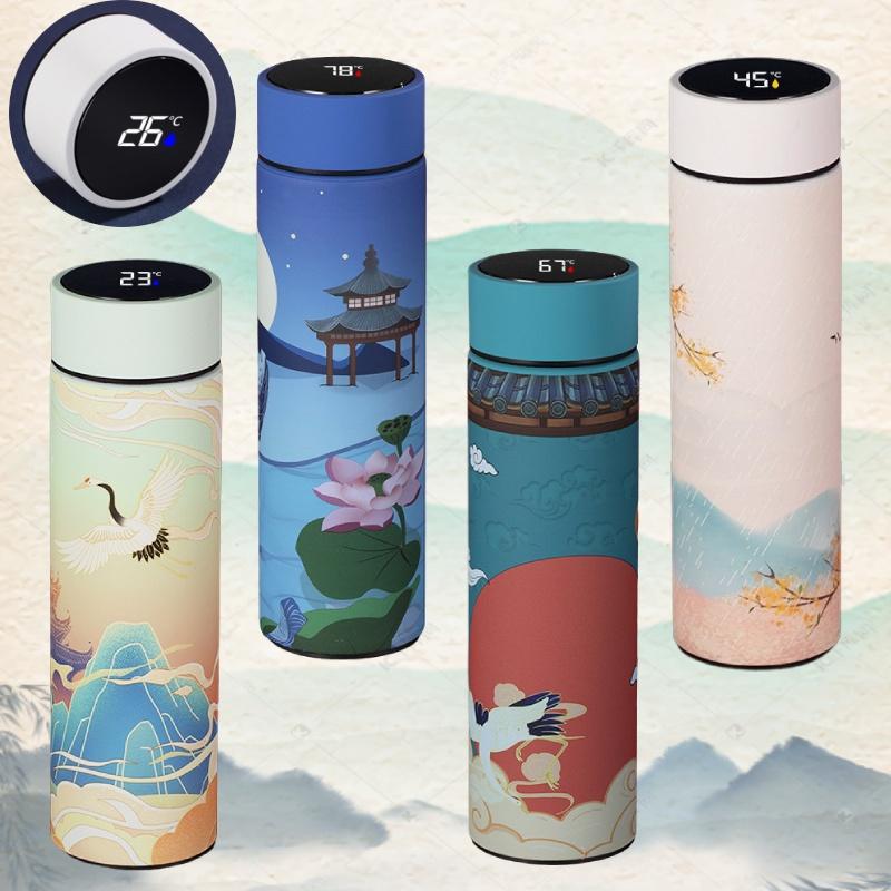 Креативный светодиодный дисплей температуры, вакуумная фляга из нержавеющей стали, 500 мл