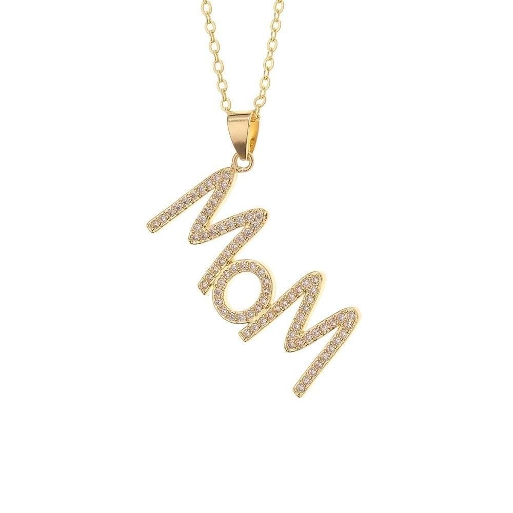Jewelry Zircon Letter Clavicle Chain Stainless Steel Gift for Mother's Day MOM Necklace Overlay