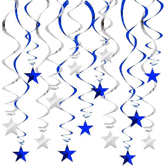 BEISHIDA Silver Star Hanging Swirl Decorations,Hanging Silver Party Supplies for Graduation Wedding Baby Shower Decorations, Pack of 15