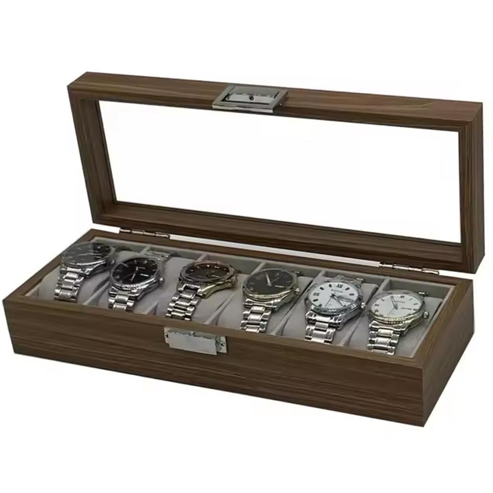 1PC Black Walnut Pattern Wooden 6-Digit Watch Storage Display Box Wooden Watch Packaging Box