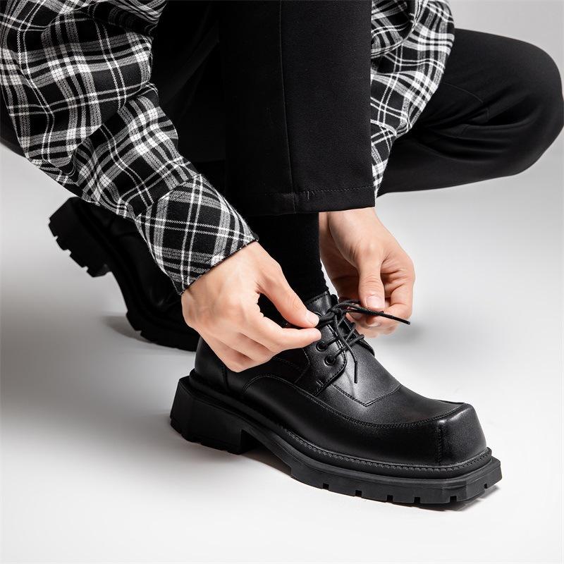 Новые квадратные туфли дерби мужские деловые повседневные ретро оригинальный нишевый дизайн толстая подошва увеличивающая рост в маленькие кожаные туфли