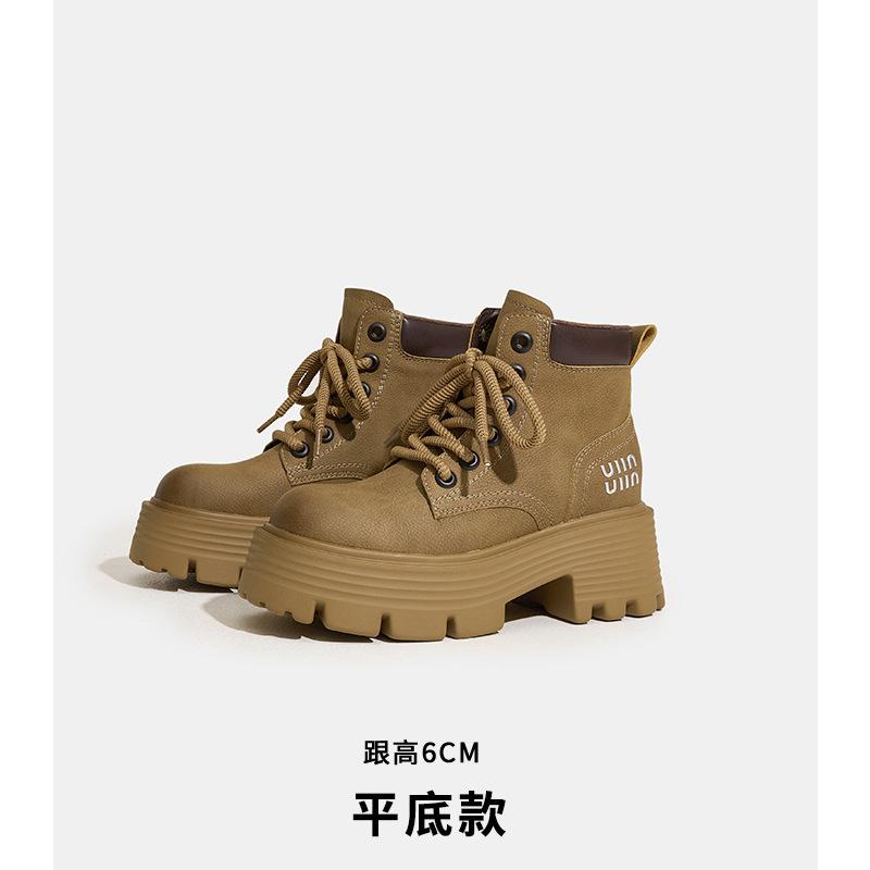 Miu Home Martin Boots Women's Retro Locomotive Boots European and American Leather Short Tooling Boots British Style Big Yellow Boots Women's Boots