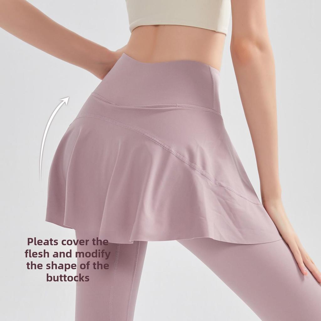 «Женские штаны для йоги телесного цвета с высокой талией и накладной юбкой – спортивная одежда осень/зима»