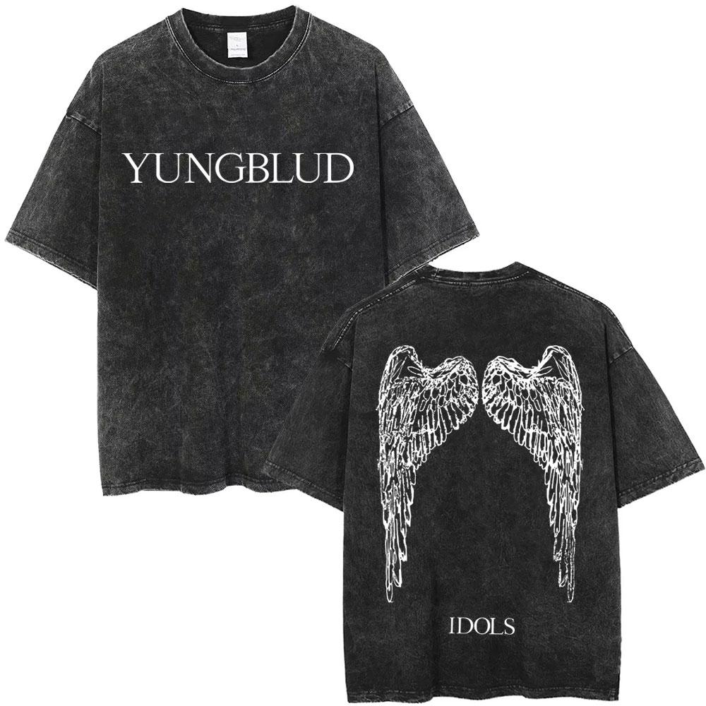 Стирка Винтажная Футболка Yungblud Скелет Графика Мужская Женская Альтернативный Рок Оверсайз Футболка Короткий Рукав Уличная Одежда