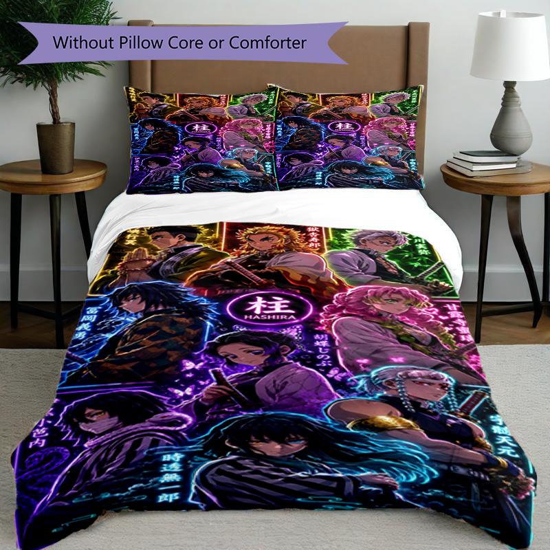3pcs Duvet Cover Set (1*Duvet Cover + 2*Pillowcase, Without Core), Demon Slayer Print Bedding Set, Bedroom Decor, All‑Season, Birthday Gift