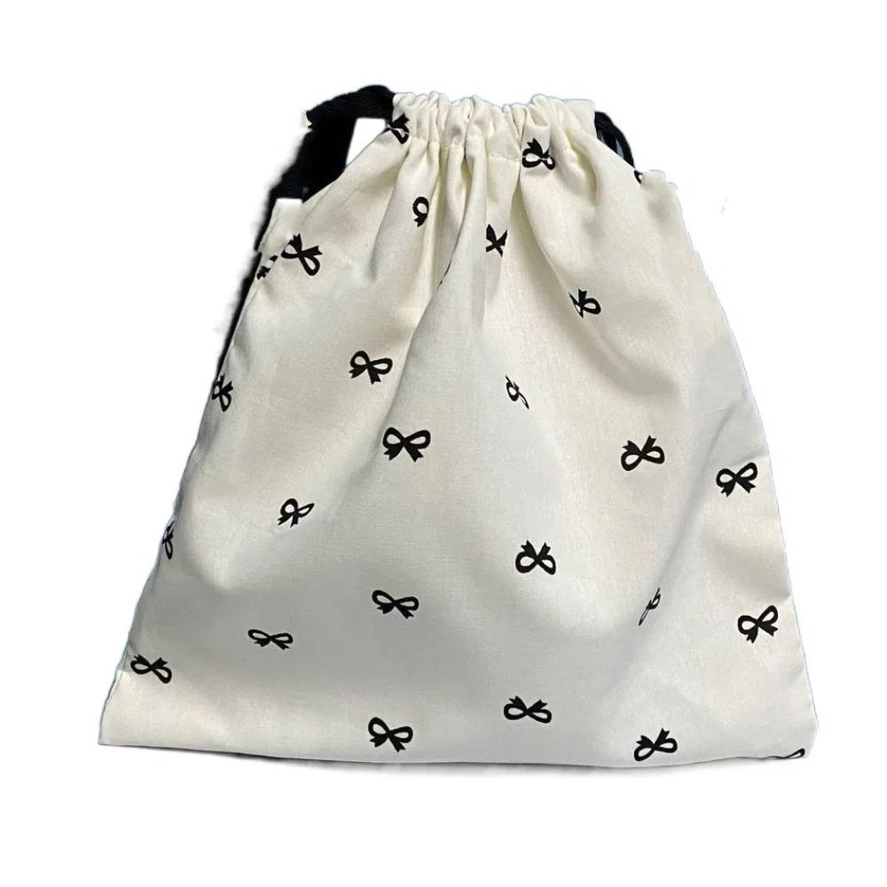 Bow Printed Drawstring Storage Bag Portable Cotton Pouch Diaper Pouch Bundle Pocket Work