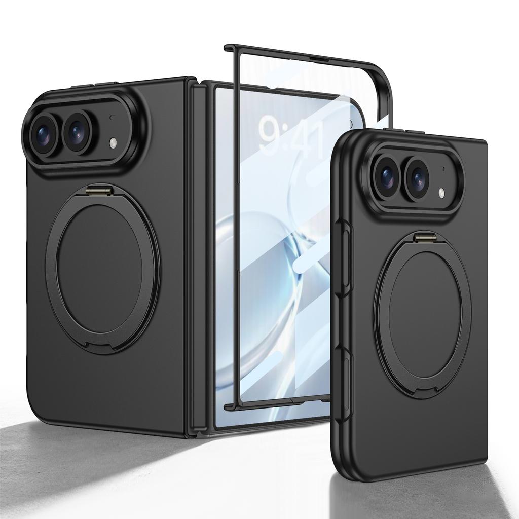 For iPhone Duo Case Ultra-Thin Skin-Friendly Matte Magnetic Rotating Bracket With Tempered Film Shockproof Protection Back Cover