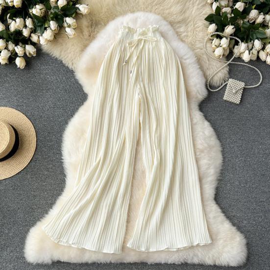 Женские брюки, эластичные брюки с высокой талией, регулируемый шнурок, плиссированные стильные широкие брюки, однотонные повседневные брюки