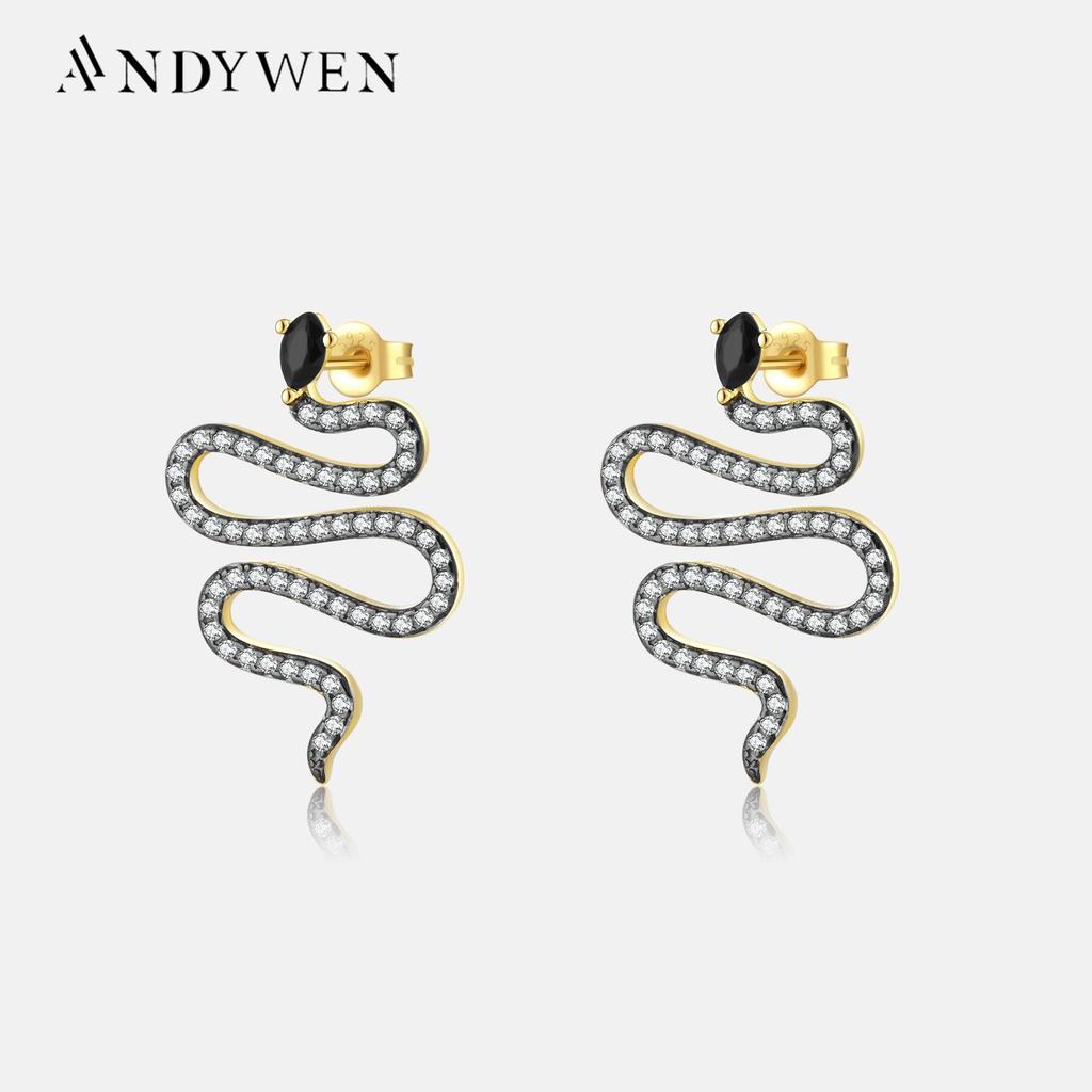 ANDYWEN 100% Стерлингового Серебра 925 пробы, Золото, Сплит-покрытие, Длинные серьги-капли с фианитами в виде змеи, серьги-подвески в стиле рок-панк, вечерние украшения для девочек, 2023