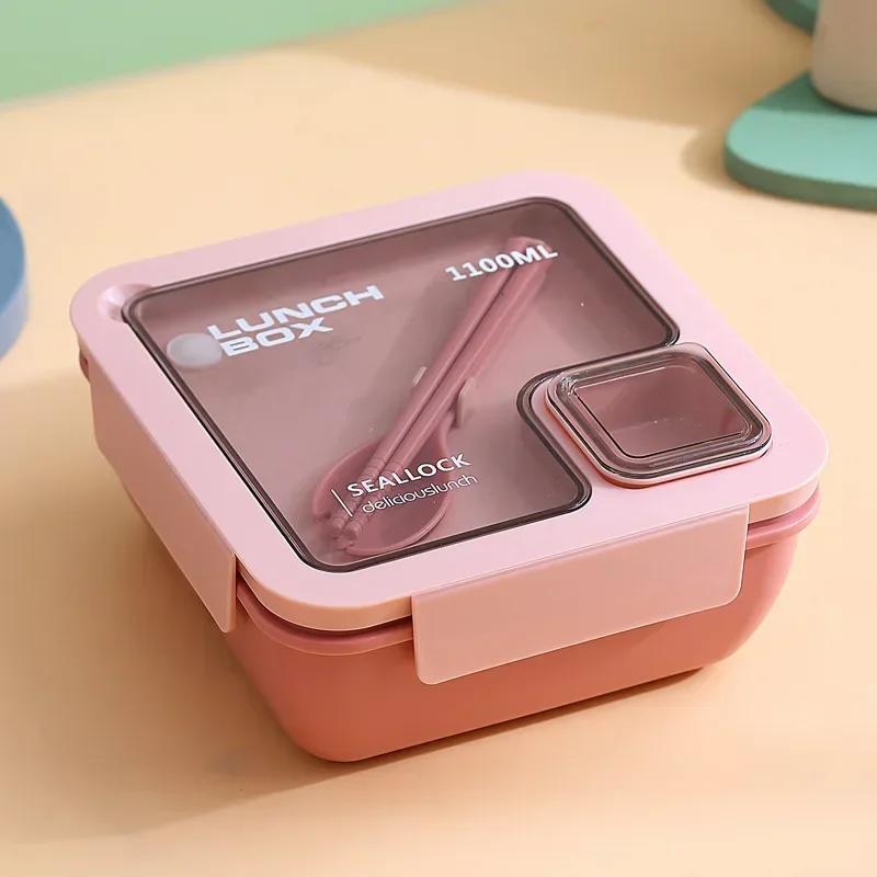 850 мл/1100 мл Ланч-бокс Микроволновая печь Портативные коробки Bento с посудой для детей Школьные герметичные 4-решетчатые контейнеры для еды и закусок