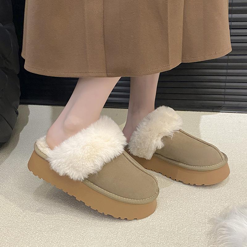 Women's Baotou Plush Slippers Padded Warm Winter Thick Bottom Heightened Home Slippers Casual Walking Indoor Shoes Snow Cotton Slippers