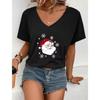 Модная красная рождественская женская одежда, летняя футболка с V-образным вырезом, свободная футболка с короткими рукавами, футболка с изображением Деда Мороза, тренд, популярные стили