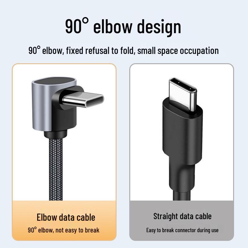 Dual Type-C Elbow PD100W Fast Charging Short Cable for Car & Power Bank