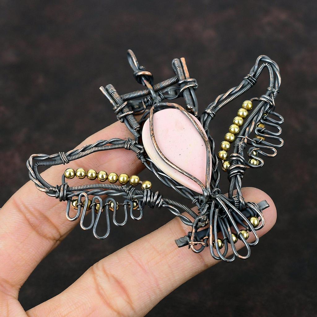 Pink Opal Pendant Copper Wire Wrapped Owl Pendant Handmade Pendant Pink Opal Jewelry Gemstone Pendant Wonderful Copper Jewelry Gift For Her