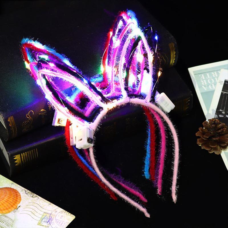 10pcs Luminous Headband Cat Bunny Ear Led Hairbands Flash Headband Light Up Hair Accessories Wedding Party Headdress