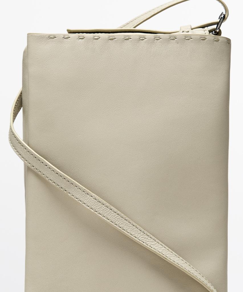 Massimo Dutti Napa Leather Stitch Detail Crossbody Bag
